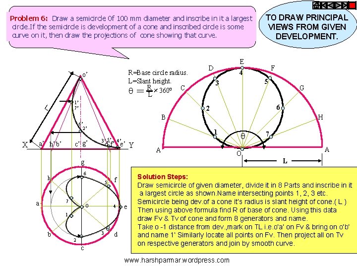 Problem 6: Draw a semicircle 0 f 100 mm diameter and inscribe in it