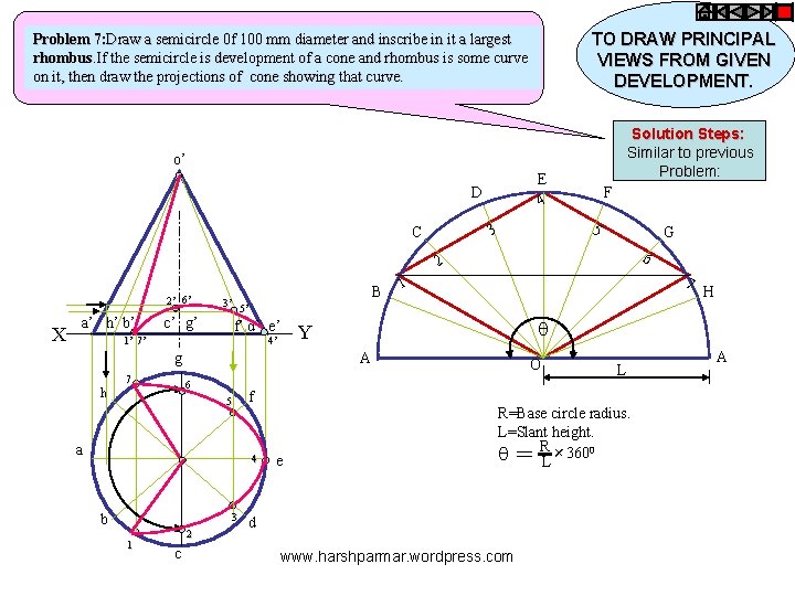 TO DRAW PRINCIPAL VIEWS FROM GIVEN DEVELOPMENT. Problem 7: Draw a semicircle 0 f