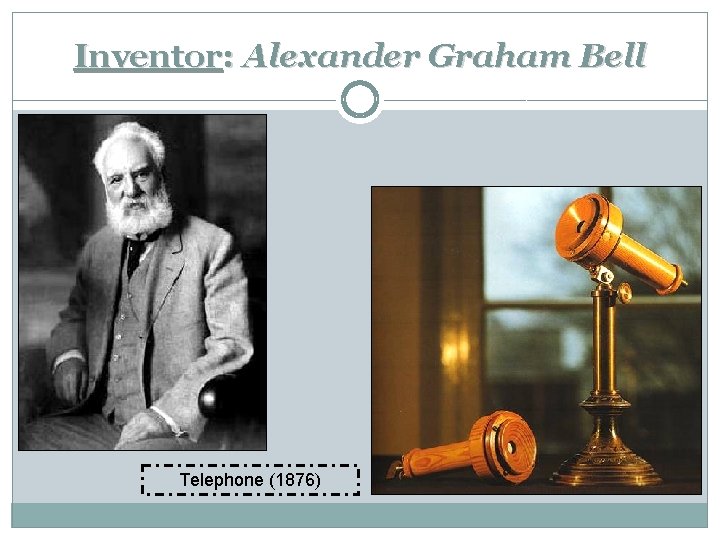 Inventor: Alexander Graham Bell Telephone (1876) 