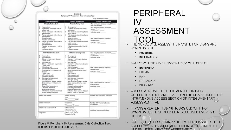 PERIPHERAL IV ASSESSMENT TOOL • THE NURSE WILL ASSESS THE PIV SITE FOR SIGNS