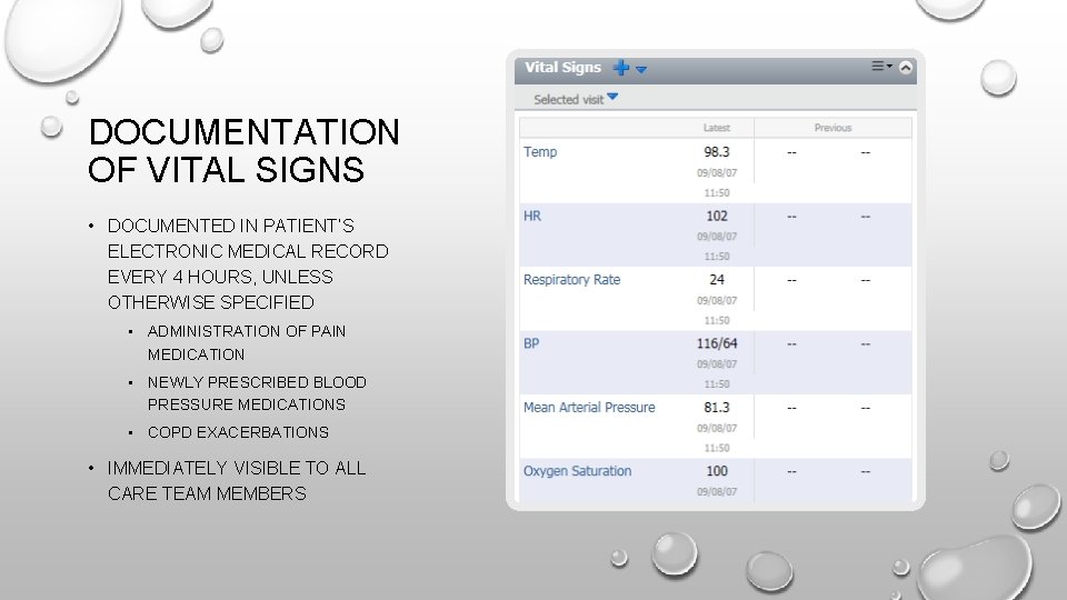 DOCUMENTATION OF VITAL SIGNS • DOCUMENTED IN PATIENT’S ELECTRONIC MEDICAL RECORD EVERY 4 HOURS,