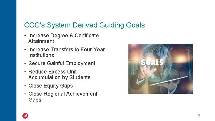 CCC’s System Derived Guiding Goals • Increase Degree & Certificate Attainment • Increase Transfers