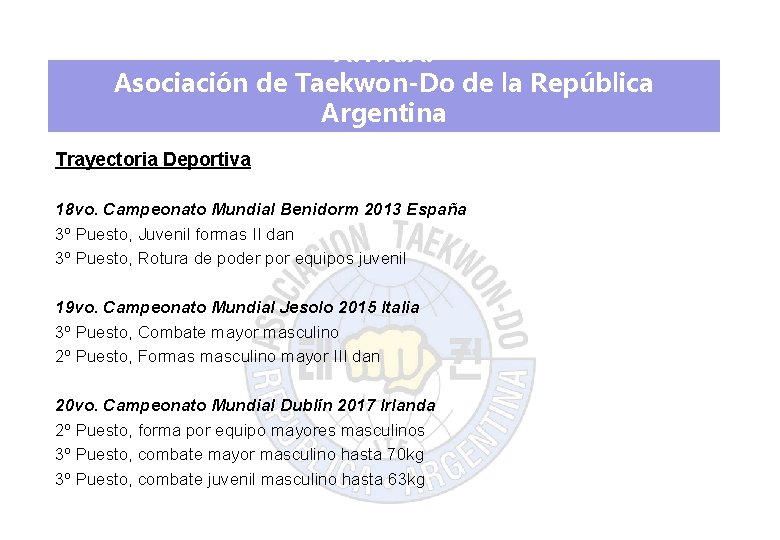 A. T. R. A. Asociación de Taekwon-Do de la República Argentina Trayectoria Deportiva 18