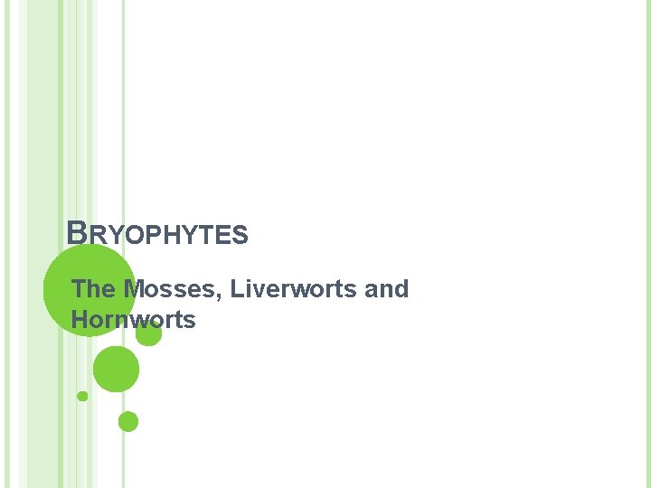 BRYOPHYTES The Mosses, Liverworts and Hornworts 