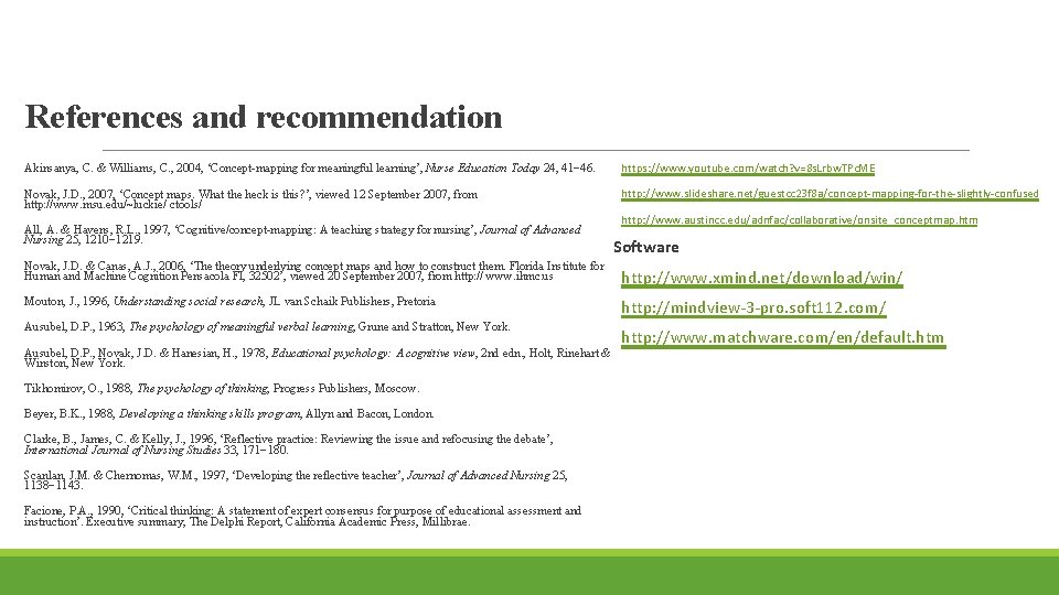 References and recommendation Akinsanya, C. & Williams, C. , 2004, ‘Concept-mapping for meaningful learning’,