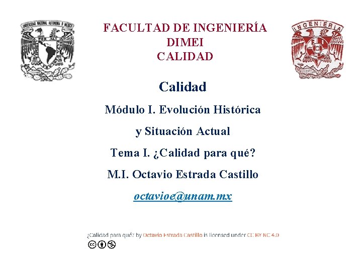 FACULTAD DE INGENIERÍA DIMEI CALIDAD Calidad Módulo I. Evolución Histórica y Situación Actual Tema