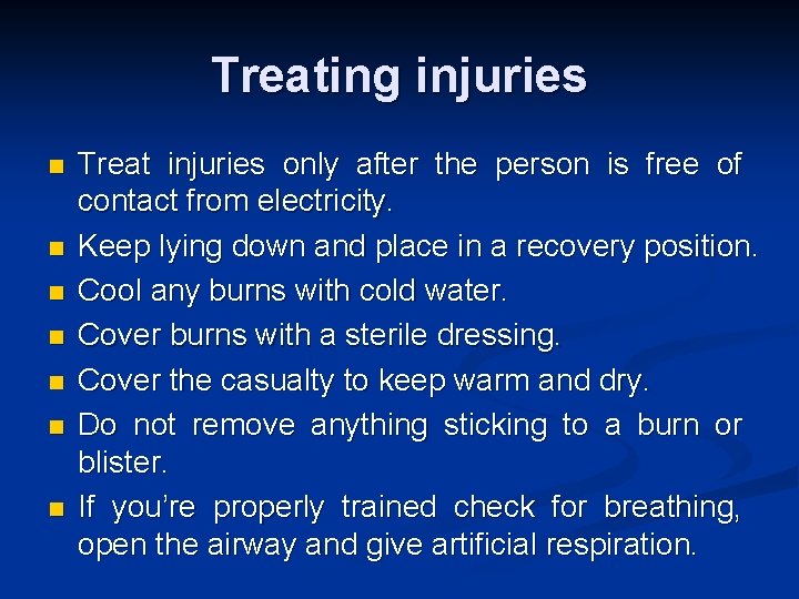 Treating injuries n n n n Treat injuries only after the person is free