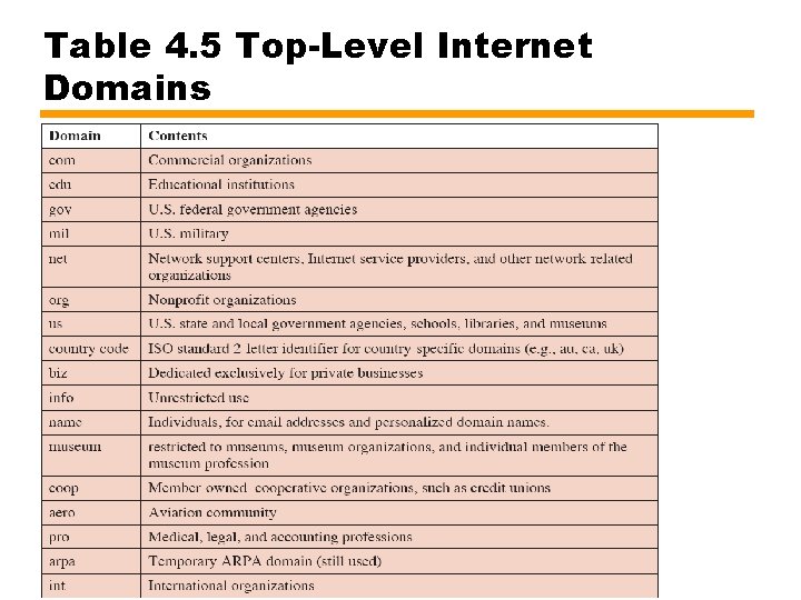 Table 4. 5 Top-Level Internet Domains 