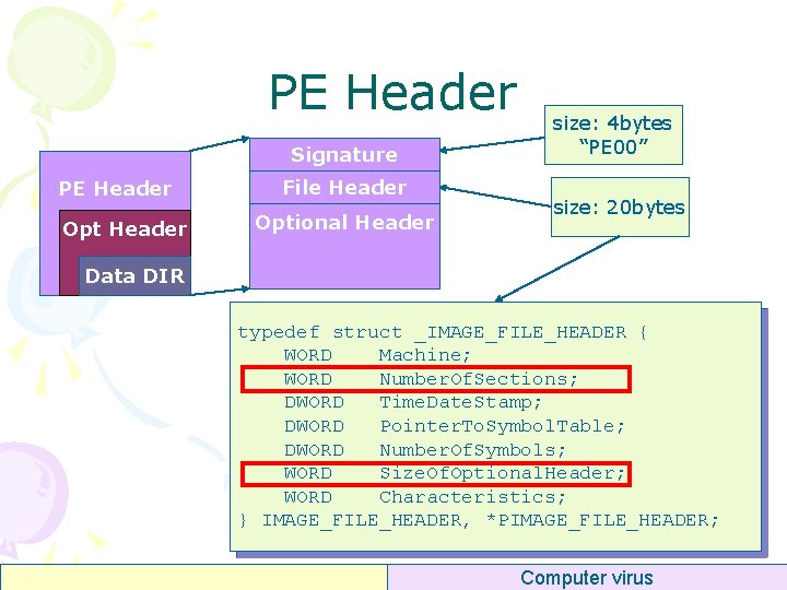 PE Header Signature PE Header Opt Header File Header Optional Header size: 4 bytes