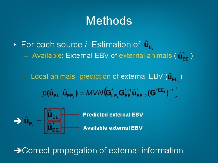 Methods • For each source i: Estimation of – Available: External EBV of external