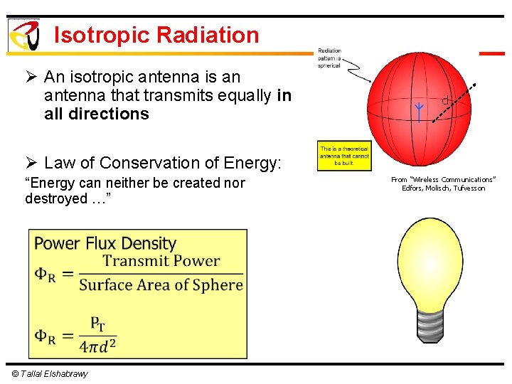 Isotropic Radiation Ø An isotropic antenna is an antenna that transmits equally in all