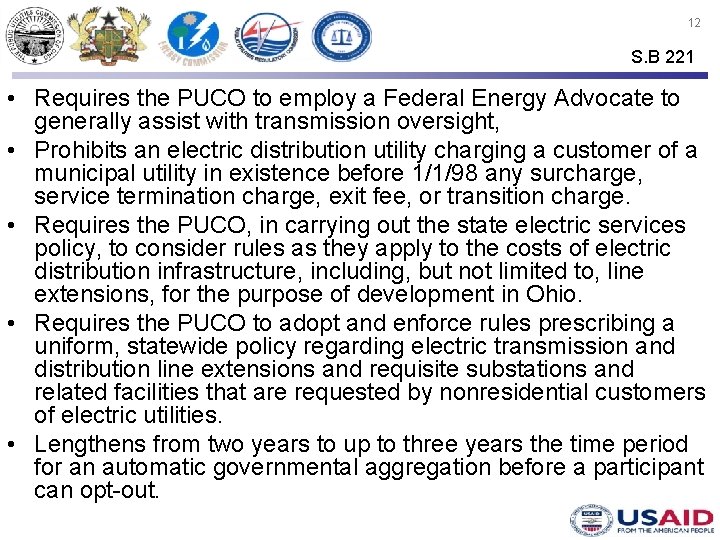 12 S. B 221 • Requires the PUCO to employ a Federal Energy Advocate