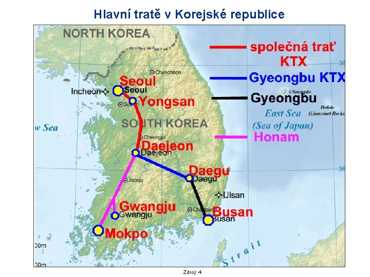 Hlavní tratě v Korejské republice Zdroj: 4 