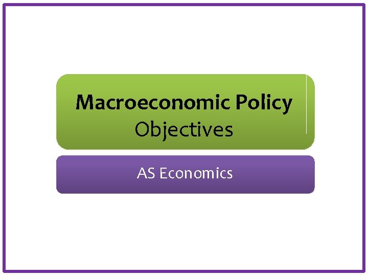 Macroeconomic Policy Objectives AS Economics 