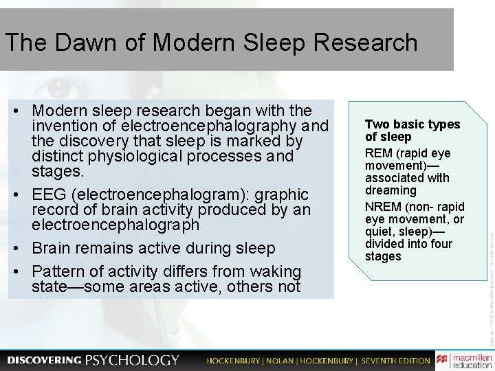 The Dawn of Modern Sleep Research • Modern sleep research began with the invention