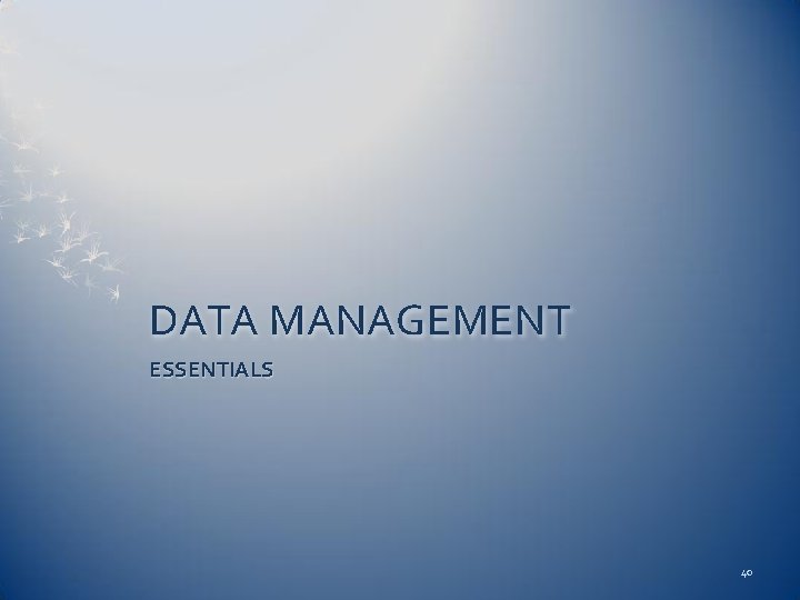 DATA MANAGEMENT ESSENTIALS 40 