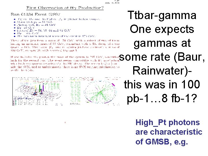 Ttbar-gamma One expects gammas at some rate (Baur, Rainwater)this was in 100 pb-1… 8