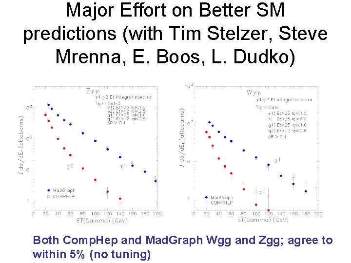 Major Effort on Better SM predictions (with Tim Stelzer, Steve Mrenna, E. Boos, L.