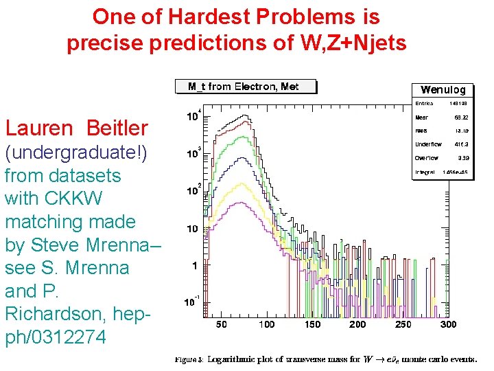 One of Hardest Problems is precise predictions of W, Z+Njets Lauren Beitler (undergraduate!) from