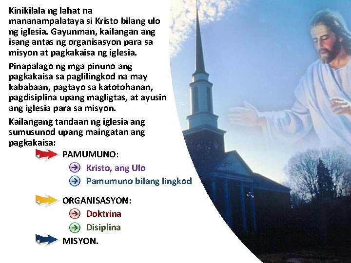 Kinikilala ng lahat na mananampalataya si Kristo bilang ulo ng iglesia. Gayunman, kailangan ang