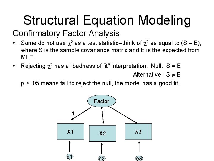 Structural Equation Modeling Confirmatory Factor Analysis • Some do not use 2 as a