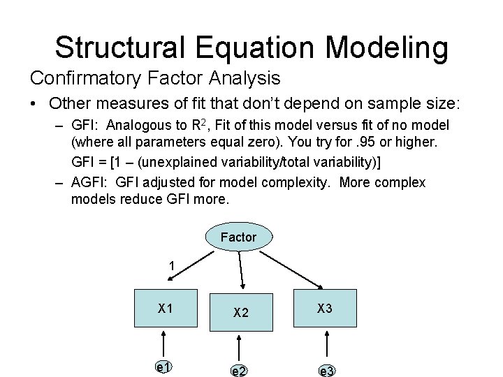 Structural Equation Modeling Confirmatory Factor Analysis • Other measures of fit that don’t depend