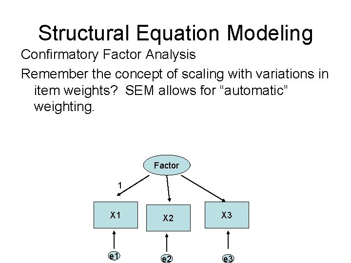 Structural Equation Modeling Confirmatory Factor Analysis Remember the concept of scaling with variations in