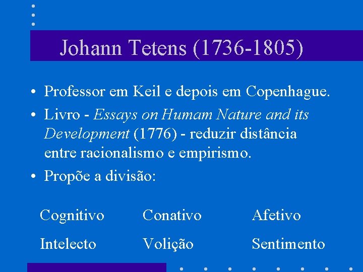 Johann Tetens (1736 -1805) • Professor em Keil e depois em Copenhague. • Livro