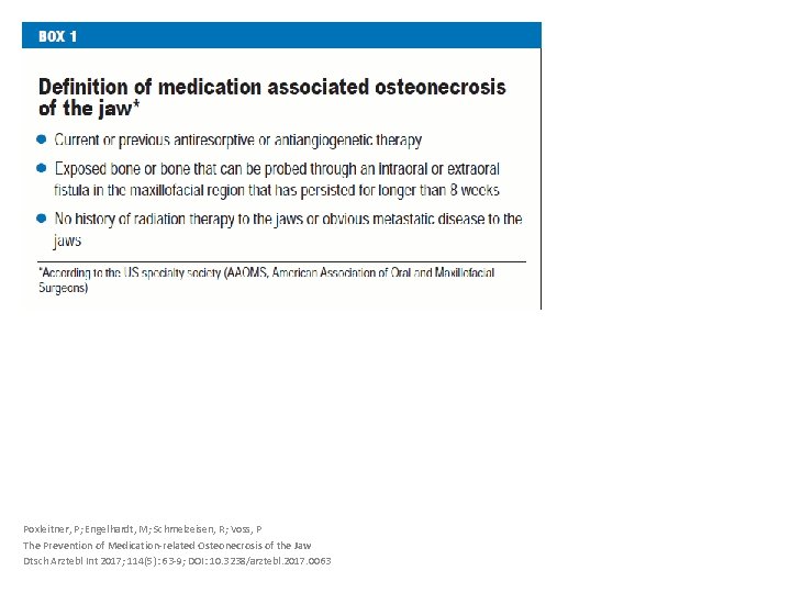 Poxleitner, P; Engelhardt, M; Schmelzeisen, R; Voss, P The Prevention of Medication-related Osteonecrosis of