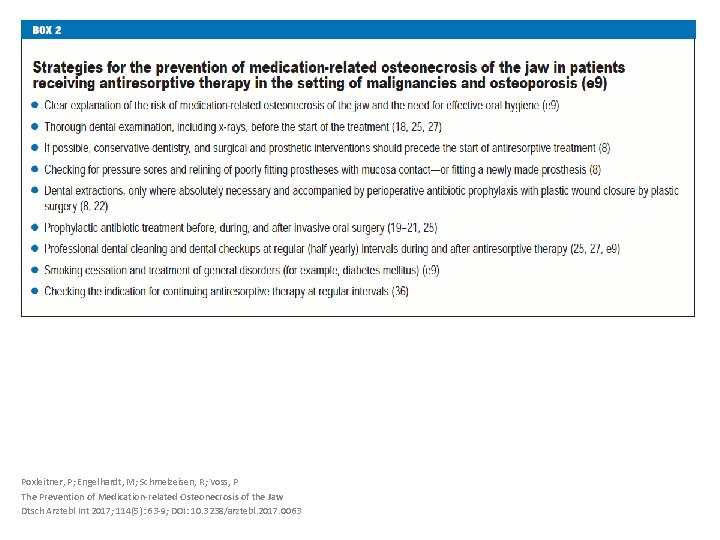Poxleitner, P; Engelhardt, M; Schmelzeisen, R; Voss, P The Prevention of Medication-related Osteonecrosis of