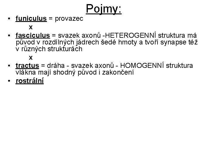 Pojmy: • funiculus = provazec x • fasciculus = svazek axonů -HETEROGENNÍ struktura má