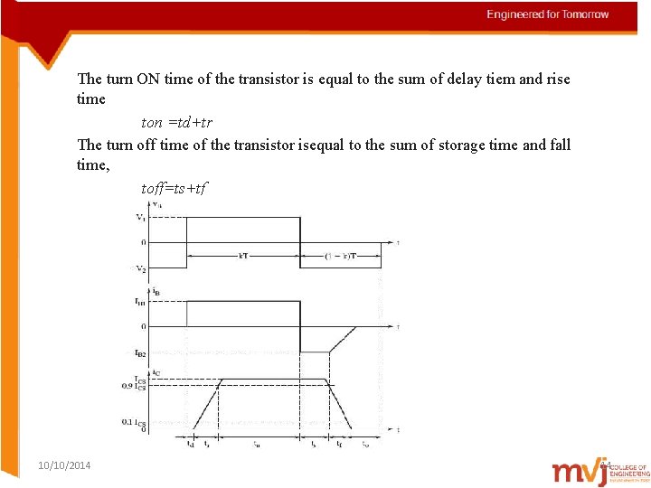 The turn ON time of the transistor is equal to the sum of delay