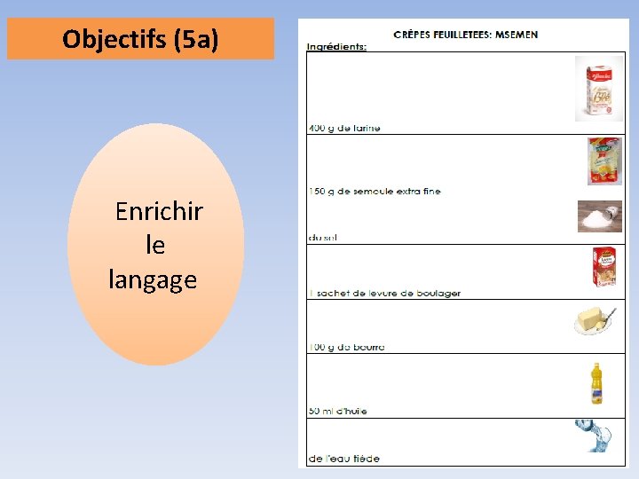 Objectifs (5 a) Enrichir le langage 