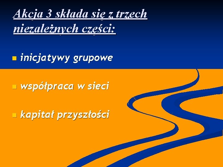 Akcja 3 składa się z trzech niezależnych części: n inicjatywy grupowe n współpraca w