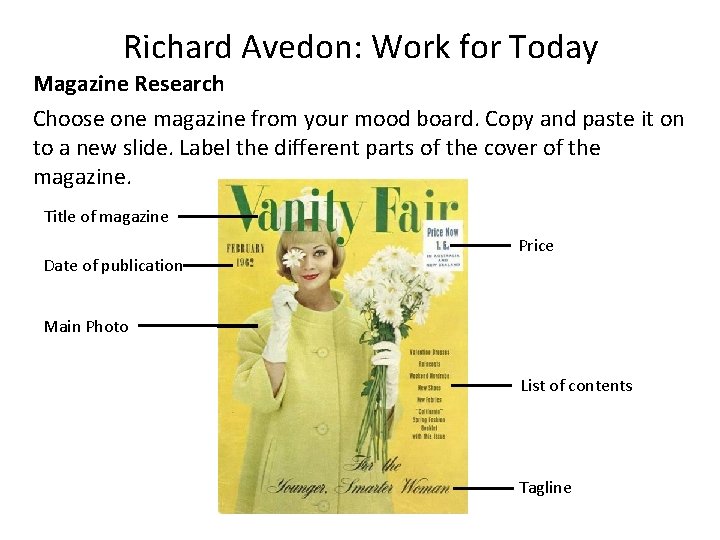 Richard Avedon: Work for Today Magazine Research Choose one magazine from your mood board.