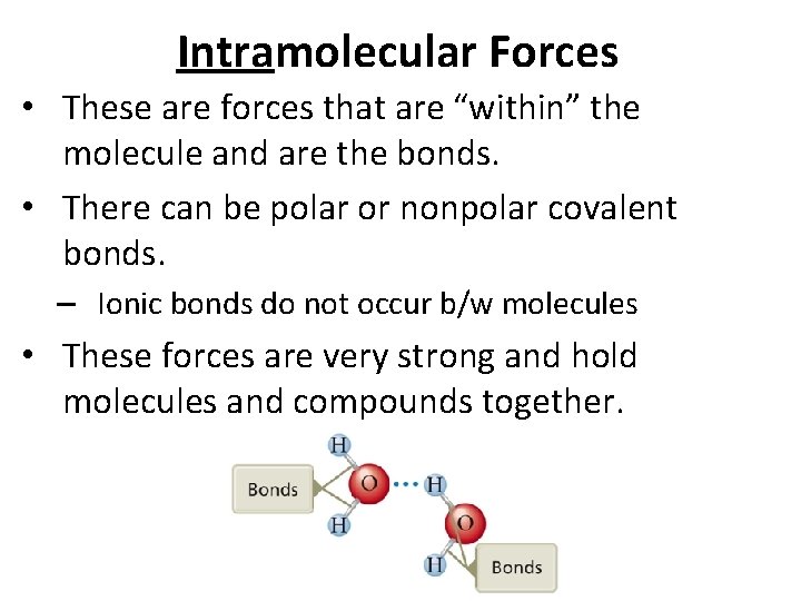 Intramolecular Forces These are forces that are within