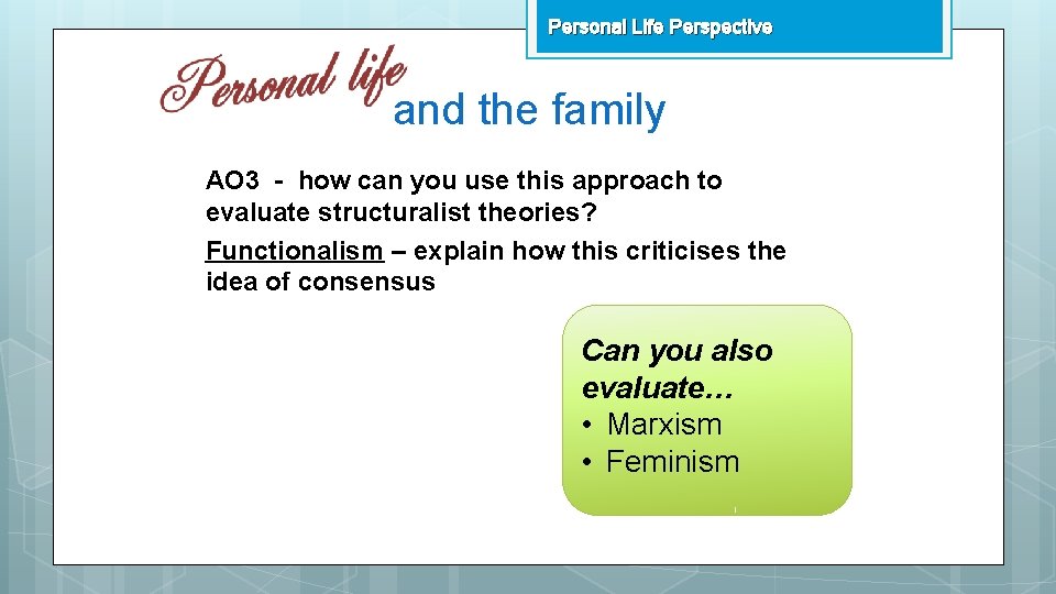 Personal Life Perspective and the family AO 3 - how can you use this