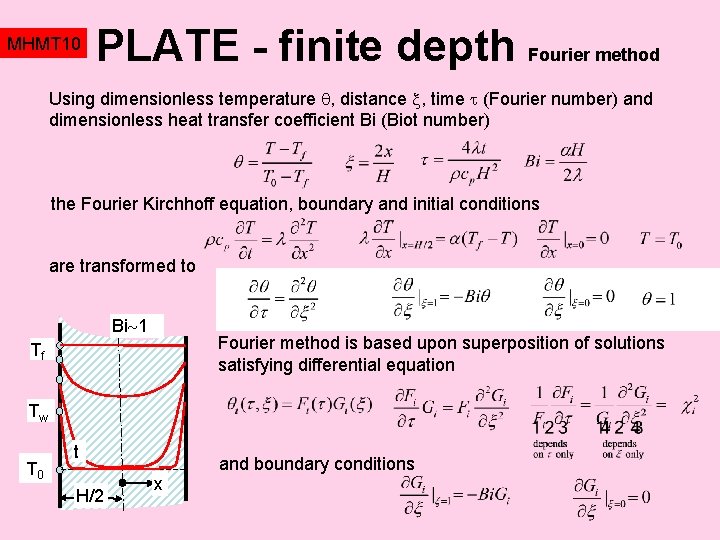 MHMT 10 PLATE - finite depth Fourier method Using dimensionless temperature , distance ,
