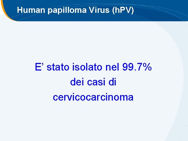 Human papilloma Virus (h. PV) E’ stato isolato nel 99. 7% dei casi di