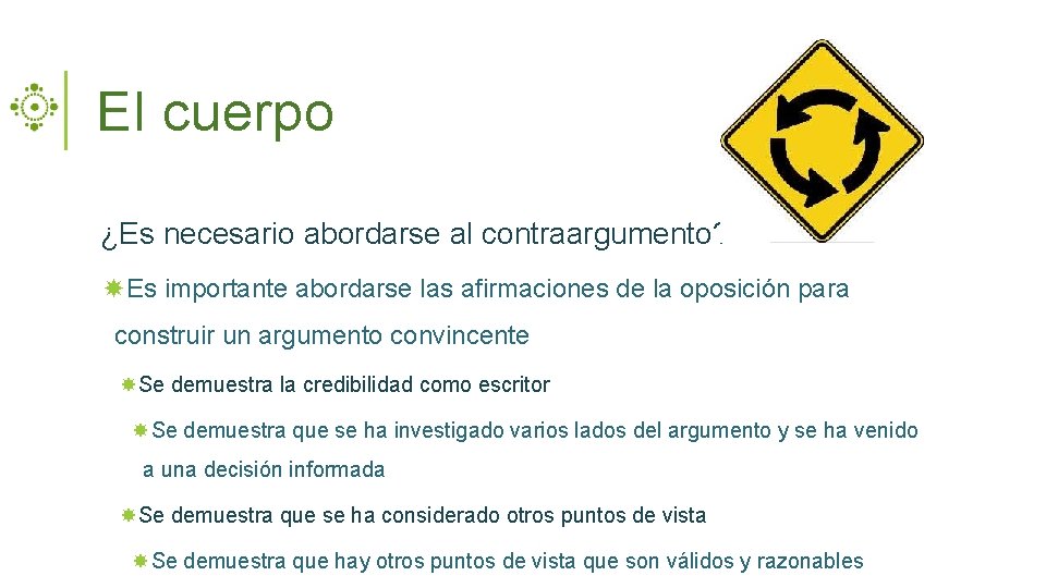 El cuerpo ¿Es necesario abordarse al contraargumento? Es importante abordarse las afirmaciones de la