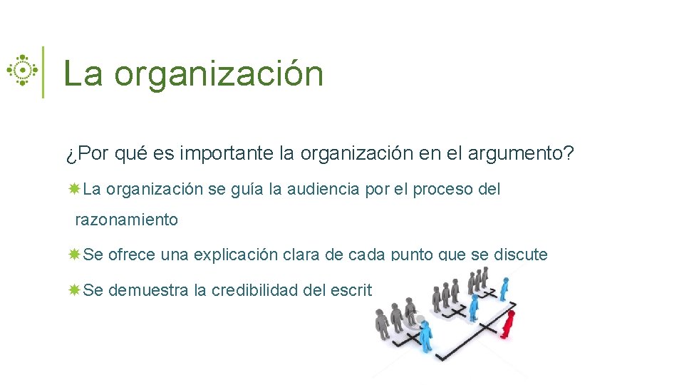 La organización ¿Por qué es importante la organización en el argumento? La organización se