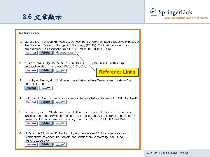 3. 5 文章顯示 Reference Links 2021/9/14| Springer. Link Training 