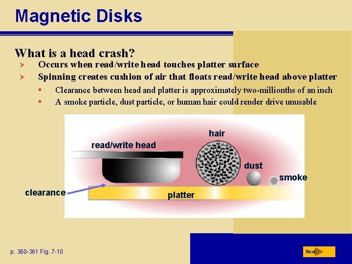 Magnetic Disks What is a head crash? Ø Ø Occurs when read/write head touches