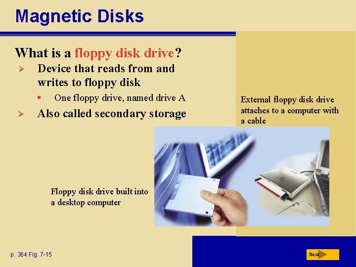 Magnetic Disks What is a floppy disk drive? Ø Device that reads from and