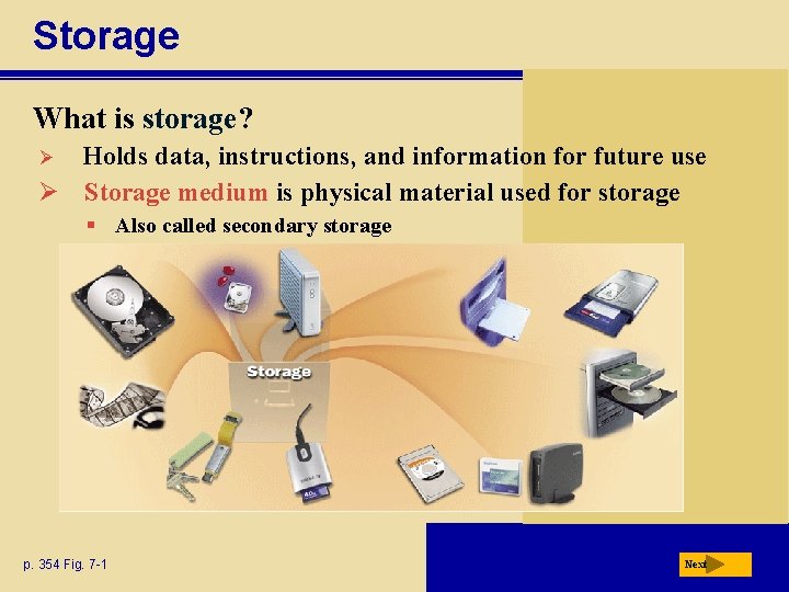 Storage What is storage? Holds data, instructions, and information for future use Ø Storage