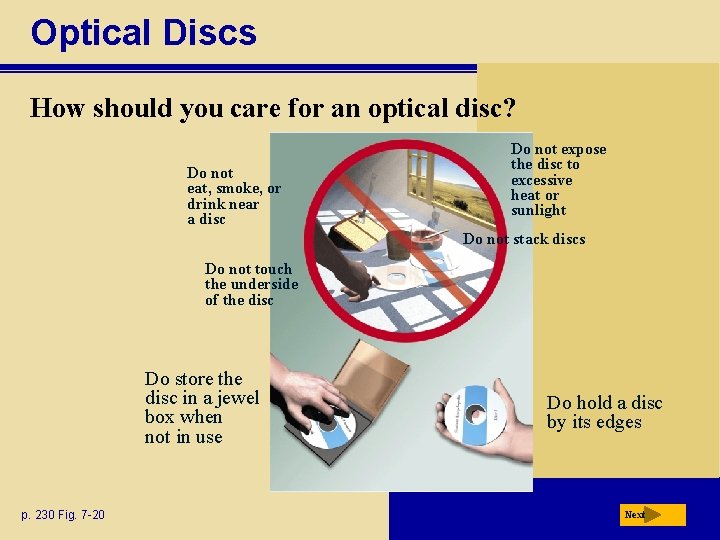 Optical Discs How should you care for an optical disc? Do not eat, smoke,