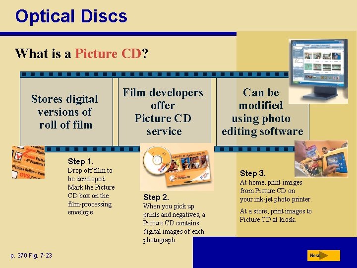 Optical Discs What is a Picture CD? Stores digital versions of roll of film