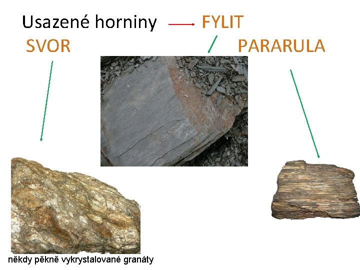 Usazené horniny SVOR někdy pěkně vykrystalované granáty FYLIT PARARULA 