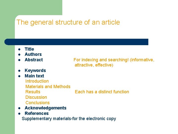 The general structure of an article l l l Title Authors Abstract For indexing The general structure of an article l l l Title Authors Abstract For indexing