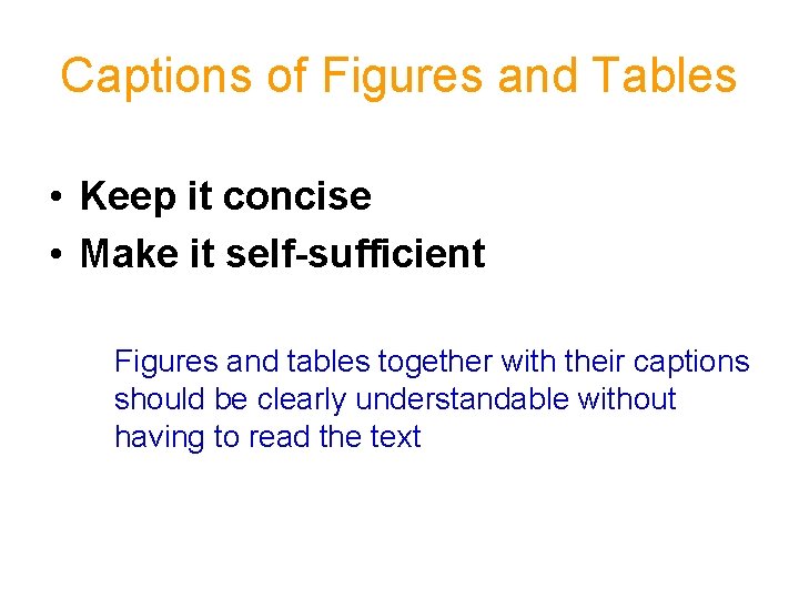 Captions of Figures and Tables • Keep it concise • Make it self-sufficient Figures Captions of Figures and Tables • Keep it concise • Make it self-sufficient Figures